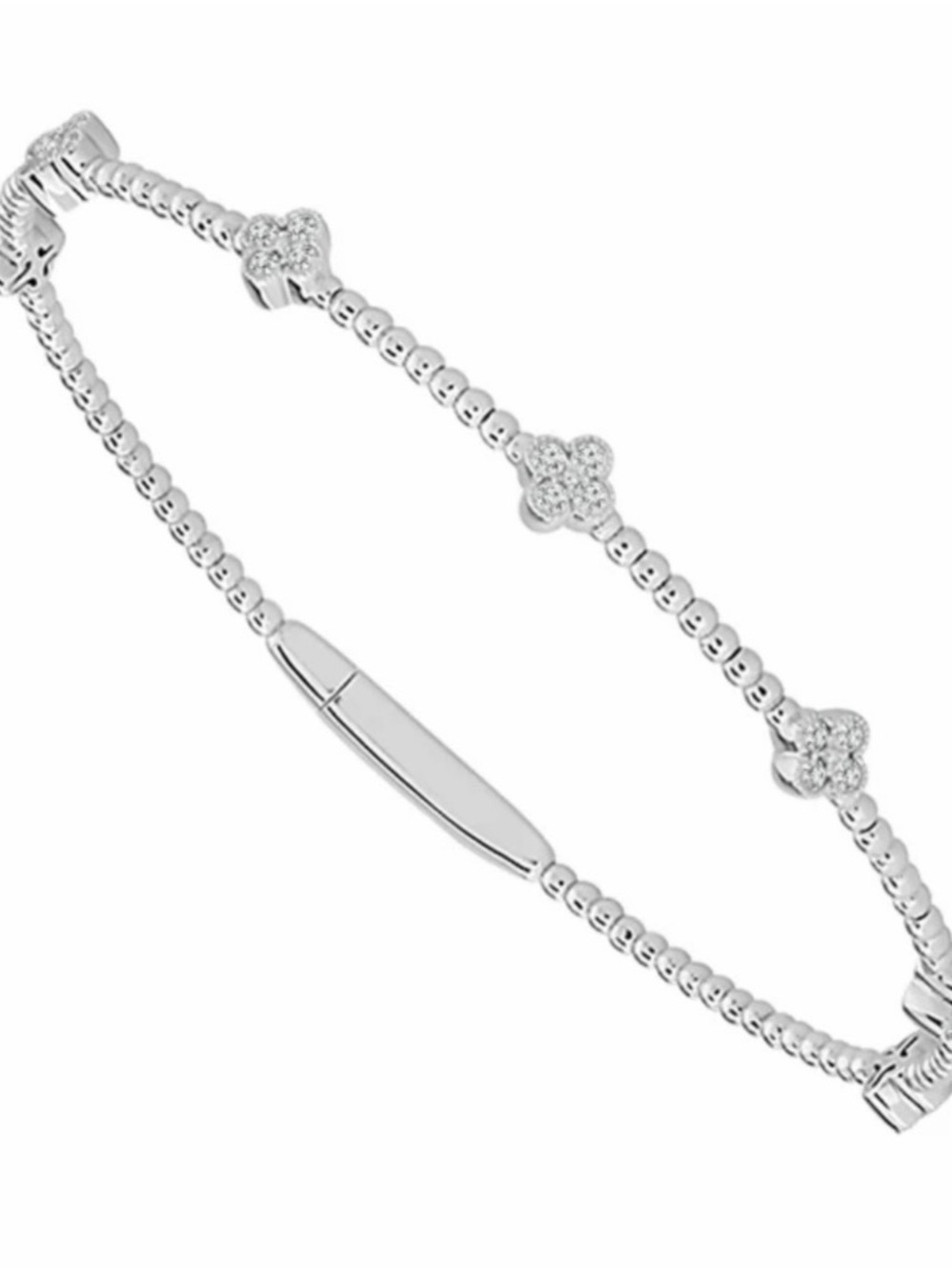 14k white gold and diamond Clover Bead Station Bracelet